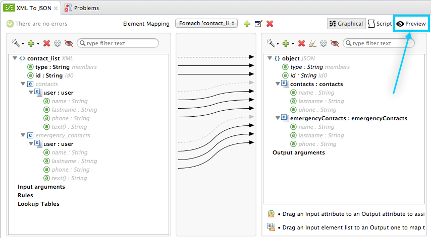 A tool for previewing data mapping from XML to JSON