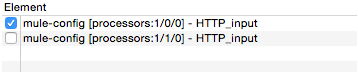 A list of mule-config processors with a checkbox next to each one
