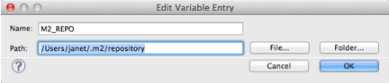 A dialog box for editing variable entry with fields for name and path