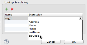 A dropdown menu with options for search key expressions