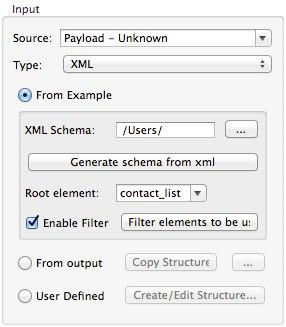 A window with options for configuring XML input