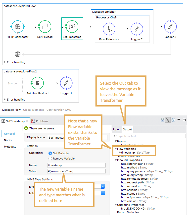 A dialog box with details about the timestamp flow variable