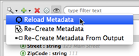 A dropdown menu with options to reload, re-create, or re-create from output metadata