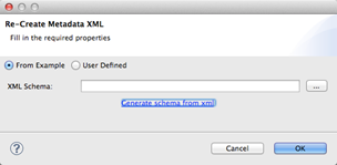 A dialog box with options to generate an XML schema from an example or a user-defined schema