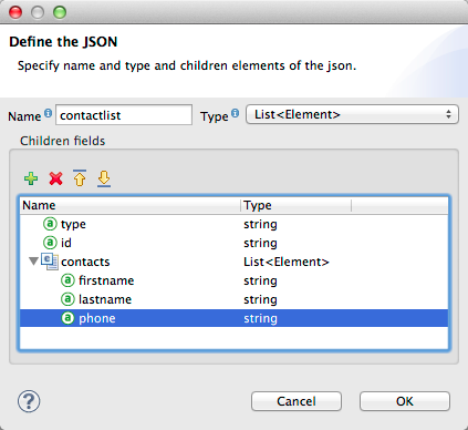 A structure for defining JSON components, encompassing name, type, and child elements