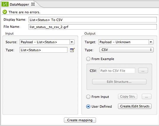 A data mapping tool that converts a map of a status list into a CSV file