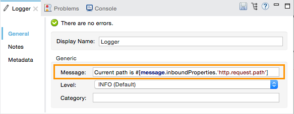 A message field displays the current path with a code snippet