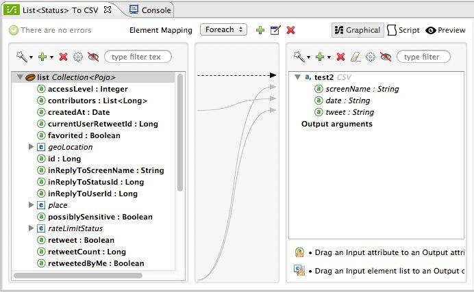 A screenshot of a program that maps attributes from a data source to an output file