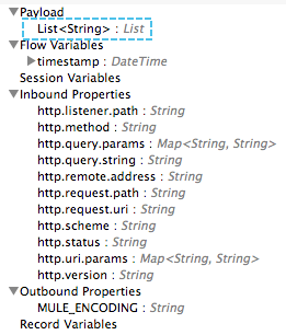 A list of properties, including listener path, method, query parameters, remote address, request path, and request URI