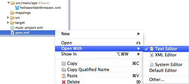 A menu that lists options to open a file with different editors