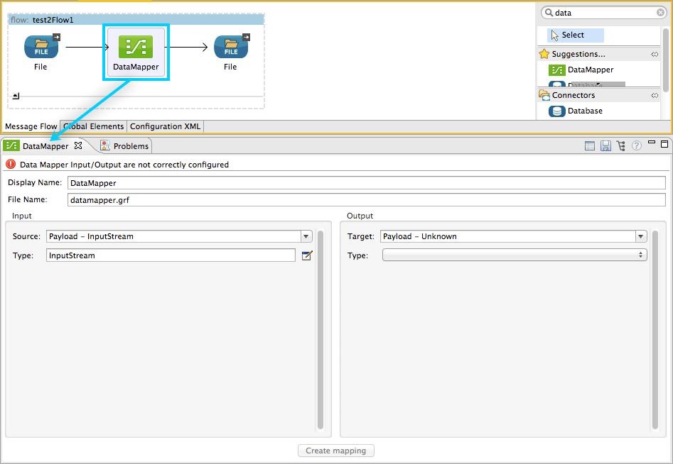 A form with input and output fields for configuring the DataMapper