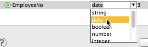 A dropdown menu with options for string, date, boolean, number, and integer