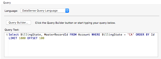 Code snippet demonstrating a query language interface