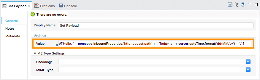 A settings panel with a code snippet for the value field