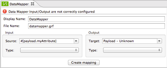 A form with input and output fields to configure a DataMapper