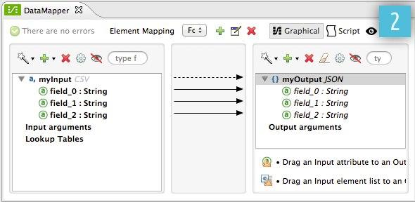 A software interface displaying a data mapping tool with input and output fields