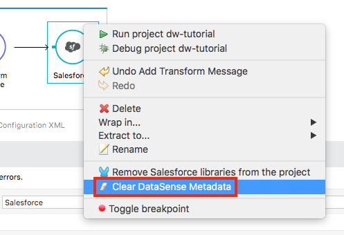 A menu with an option to Clear DataSense Metadata