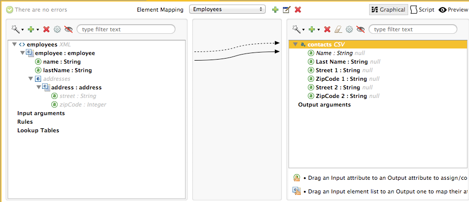 A diagram that illustrates how XML and CSV files are mapped