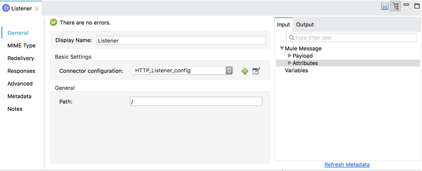 A form with fields to configure a listener