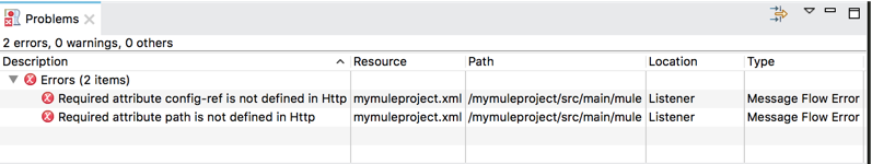 A table with two message flow errors