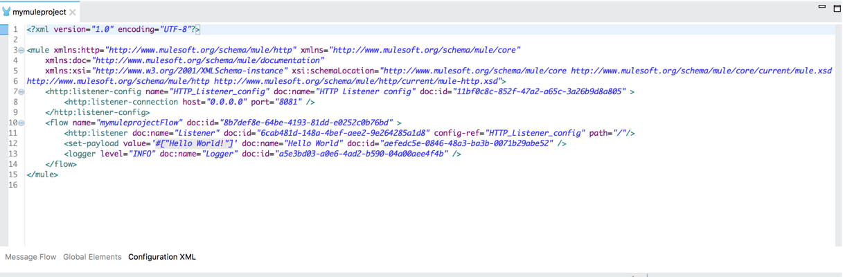 XML code for a Mule project