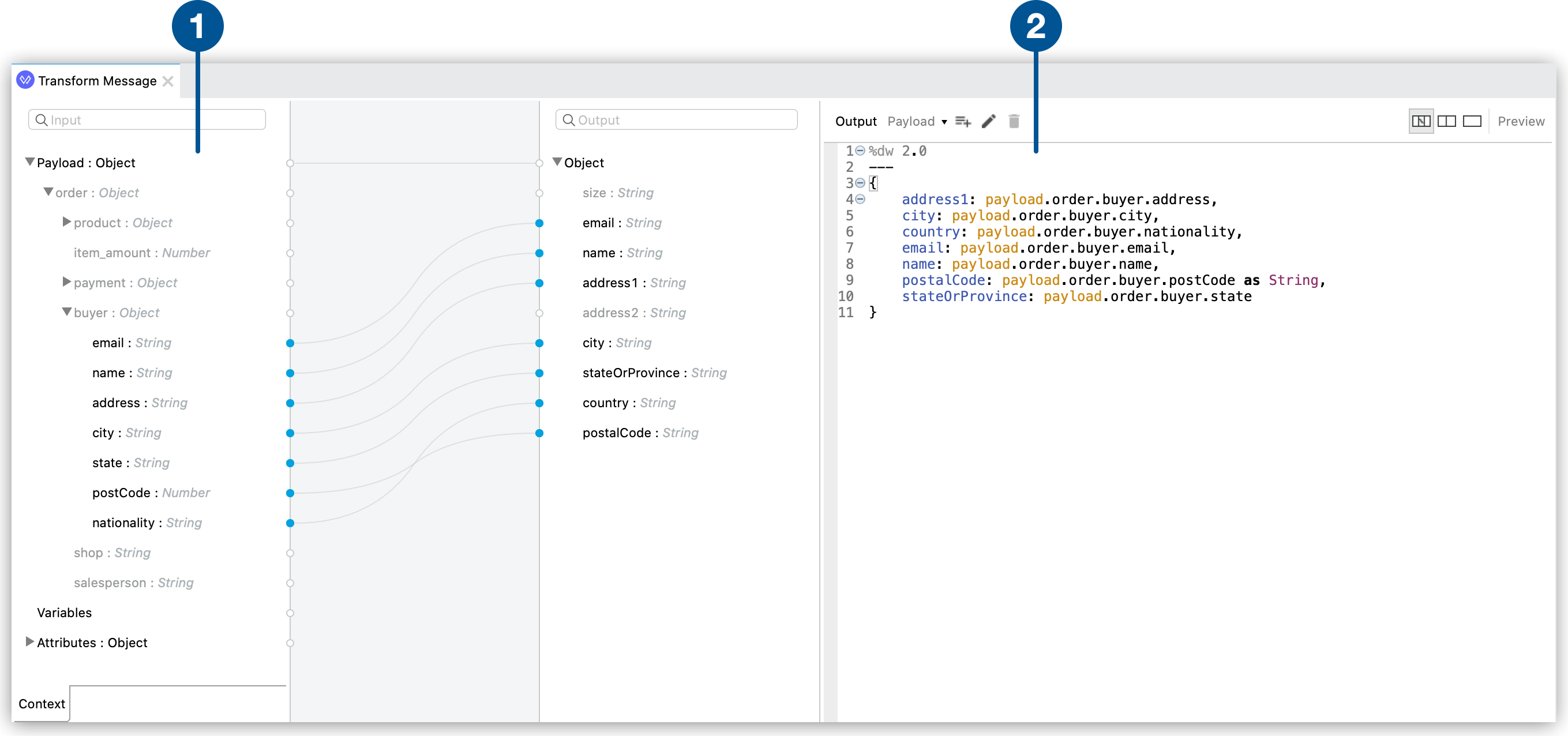 A code snippet that demonstrates the mapping of data from one object to another