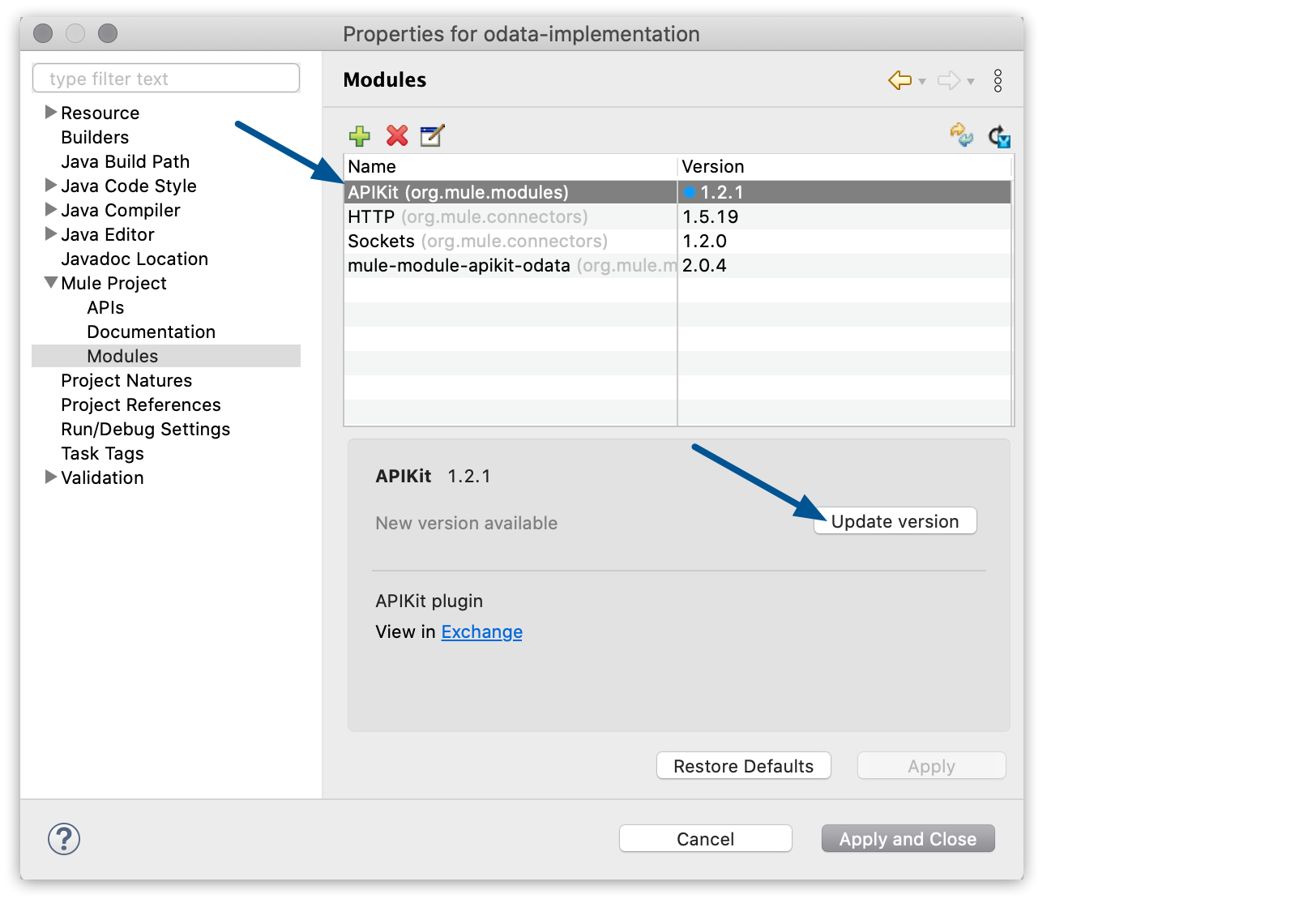 A dialog box will display a list of modules and their respective versions, allowing for selective updates