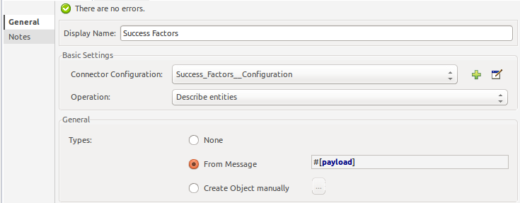 Describe entities operation properties window