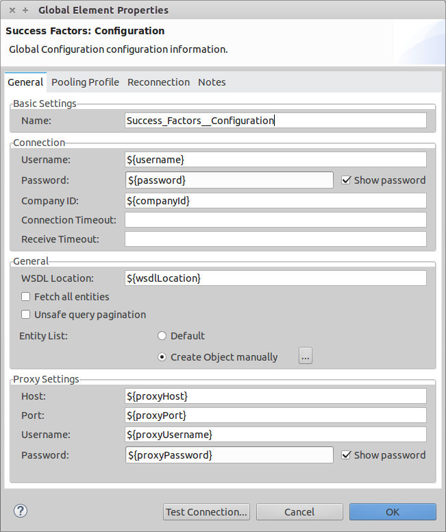 Global element properties window