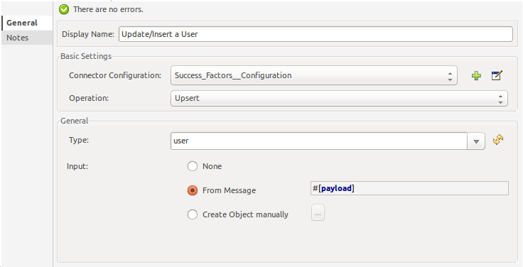 Upsert operation properties window