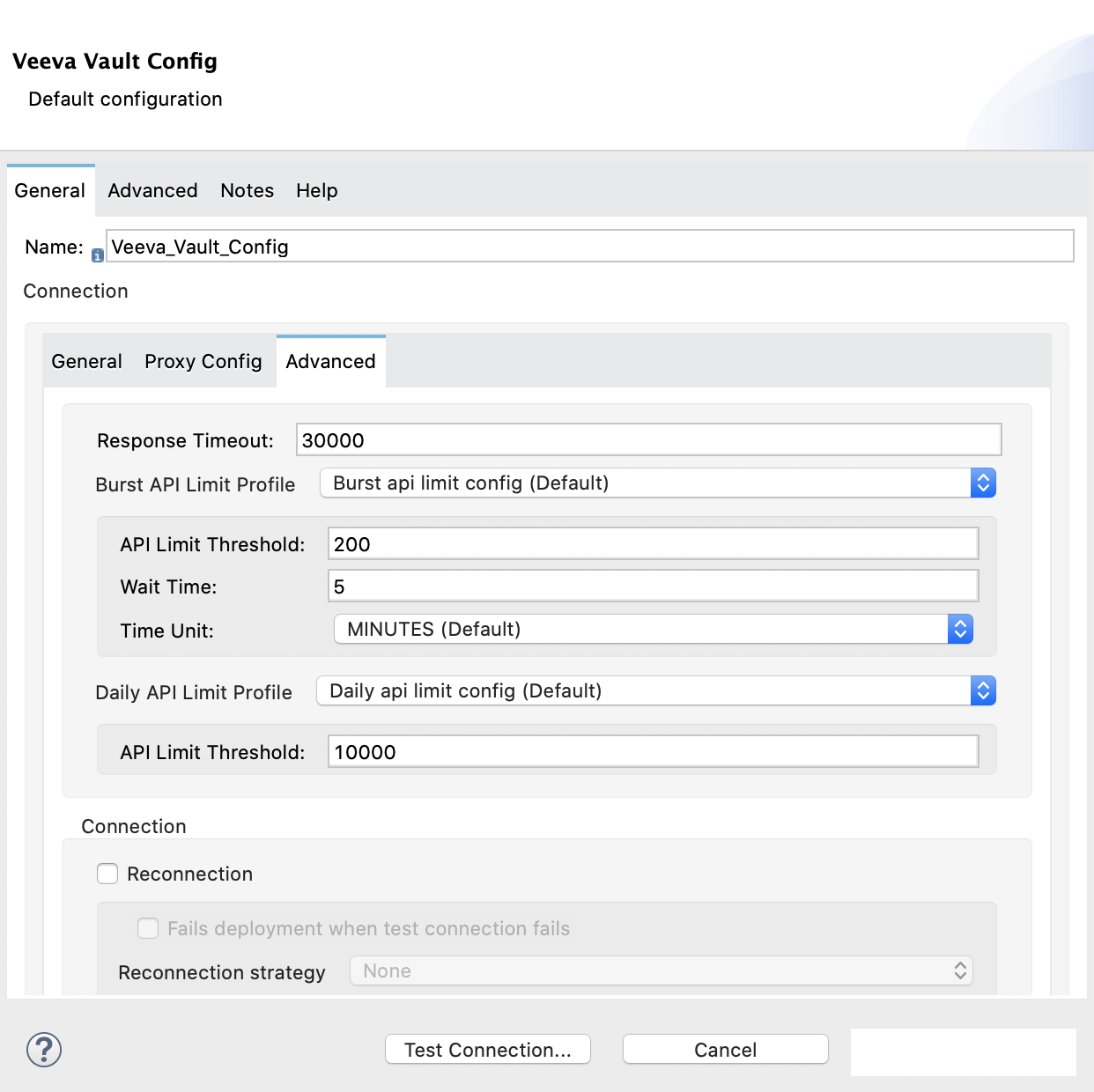 Authentication fields completed in the Advanced tab for Basic authentication