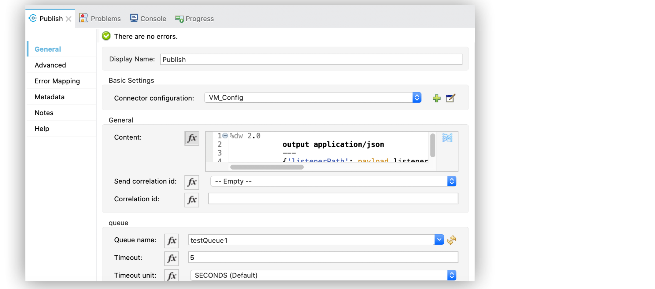 VM Publish operation configuration