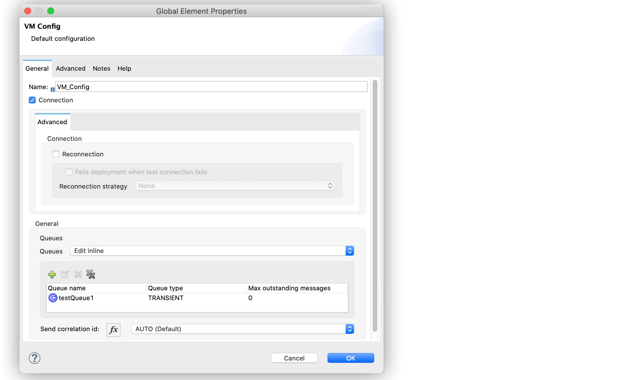 VM Config global element configuration