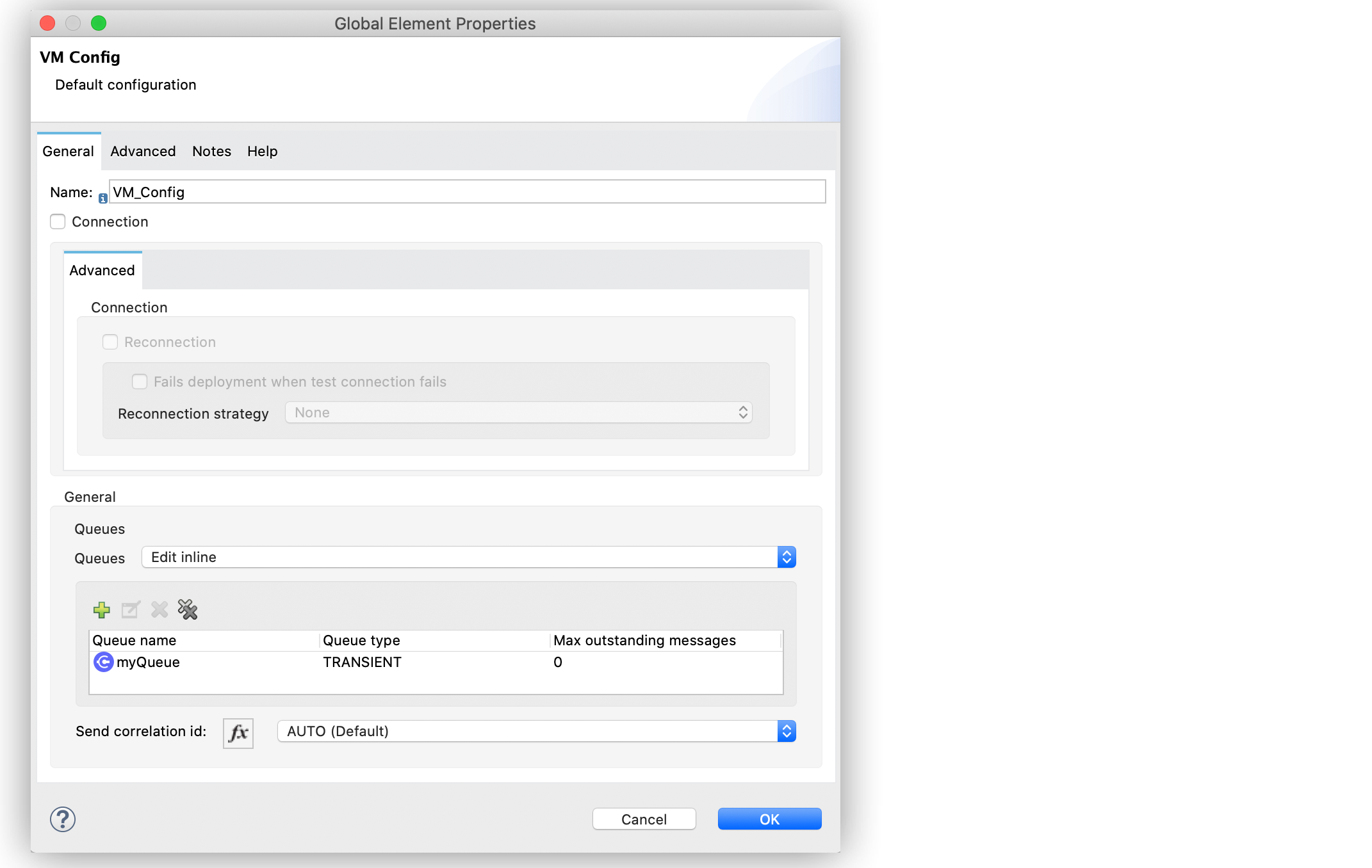 VM Config global element configuration