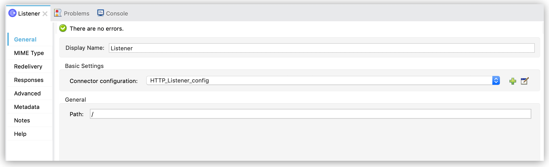 Listener configuration in properties window